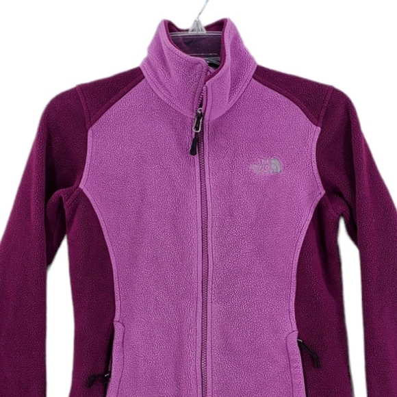 North Face Women XS Pink Purple Khumbu Zip Up Fleece Jacket Sweatshirt Flashdry - Picture 10 of 10